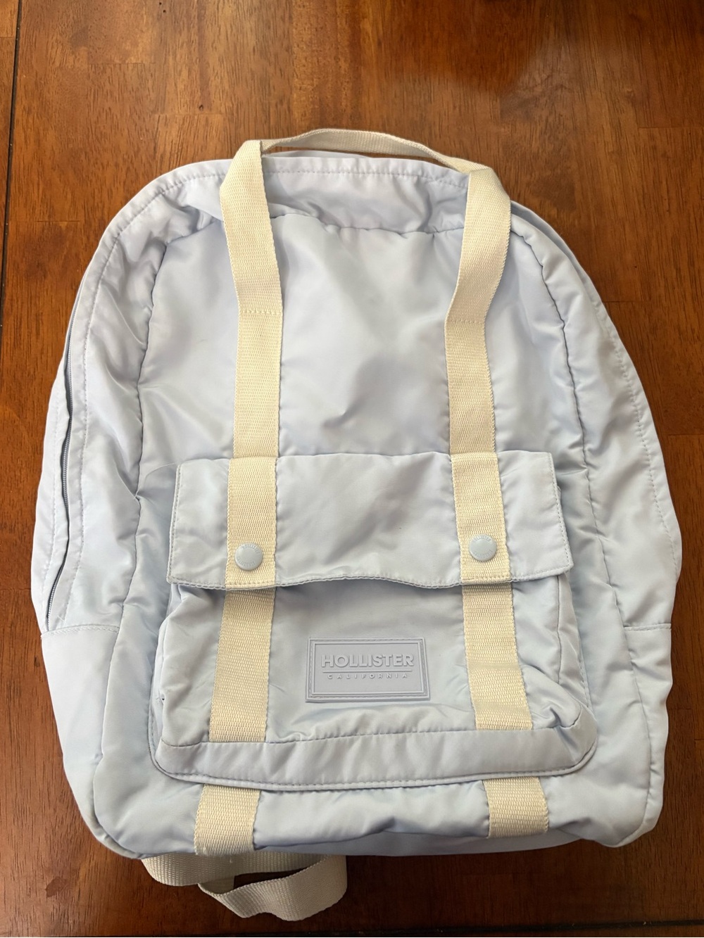 Hollister Light Blue Backpack with Cream Straps